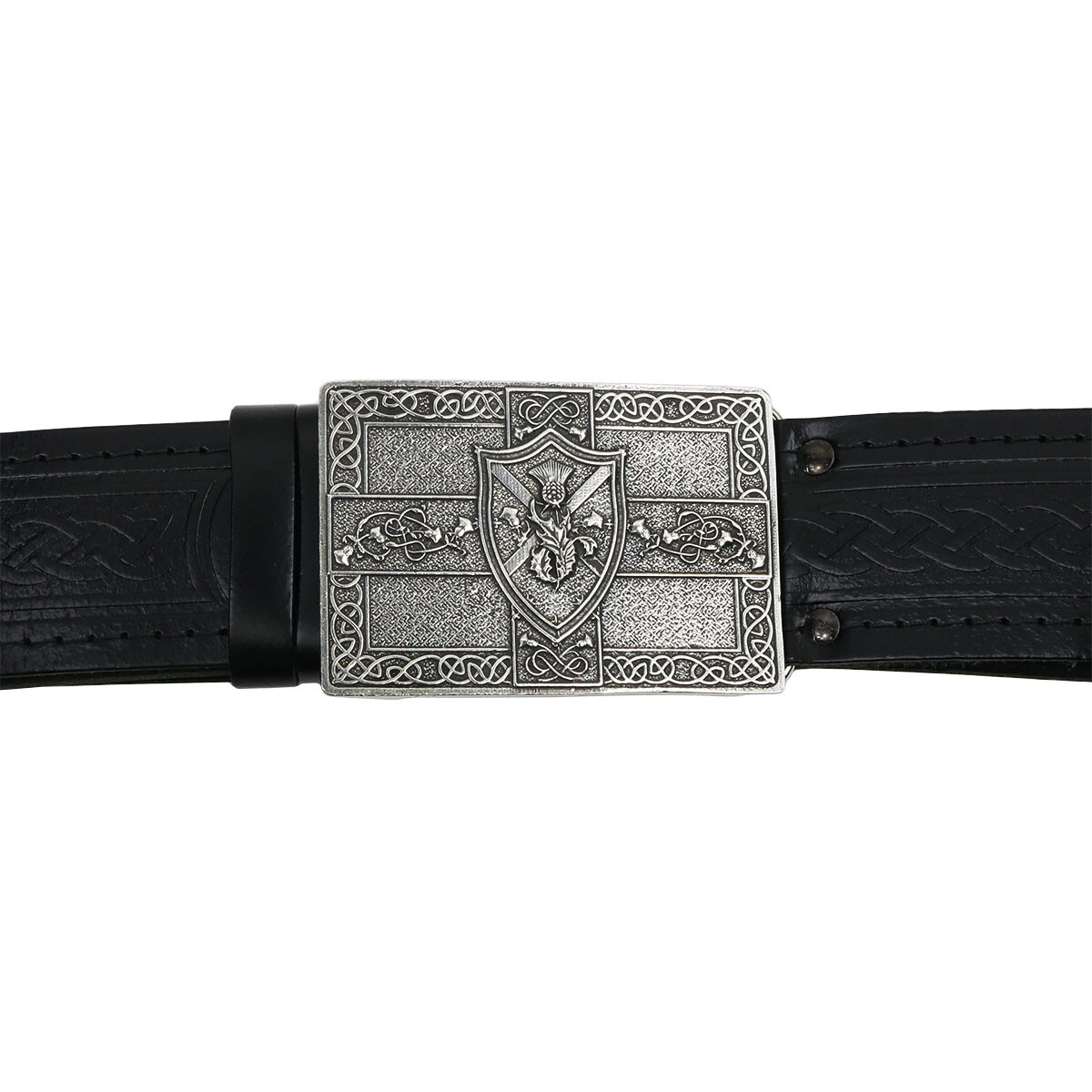 Saltire and Thistle Shield Kilt Belt Buckle – Made in Scotland