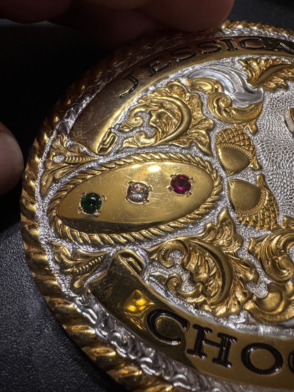 Vintage Crumrine Western Rodeo Monogrammed Oval Belt Buckle Heavy Silver Bronze
