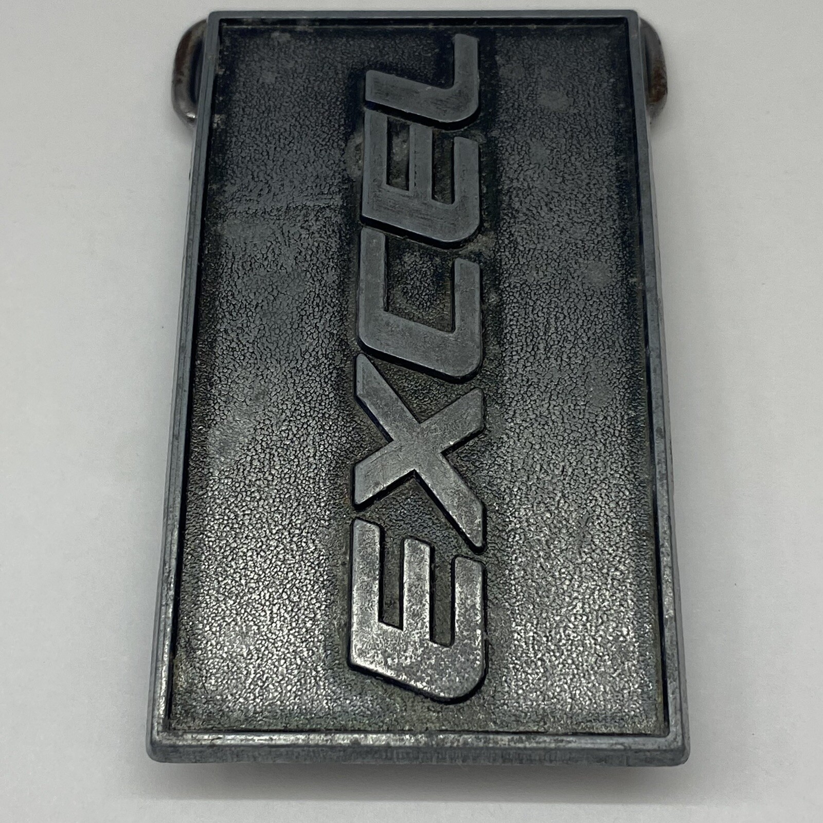 Excel Belt Buckle Metal Pewter tone Raised Lettering Made in USA Vintage