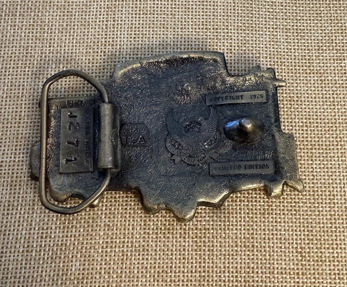 Vintage Train Caboose Belt Buckle 1979 Great American Buckle Co High Gloss Brass
