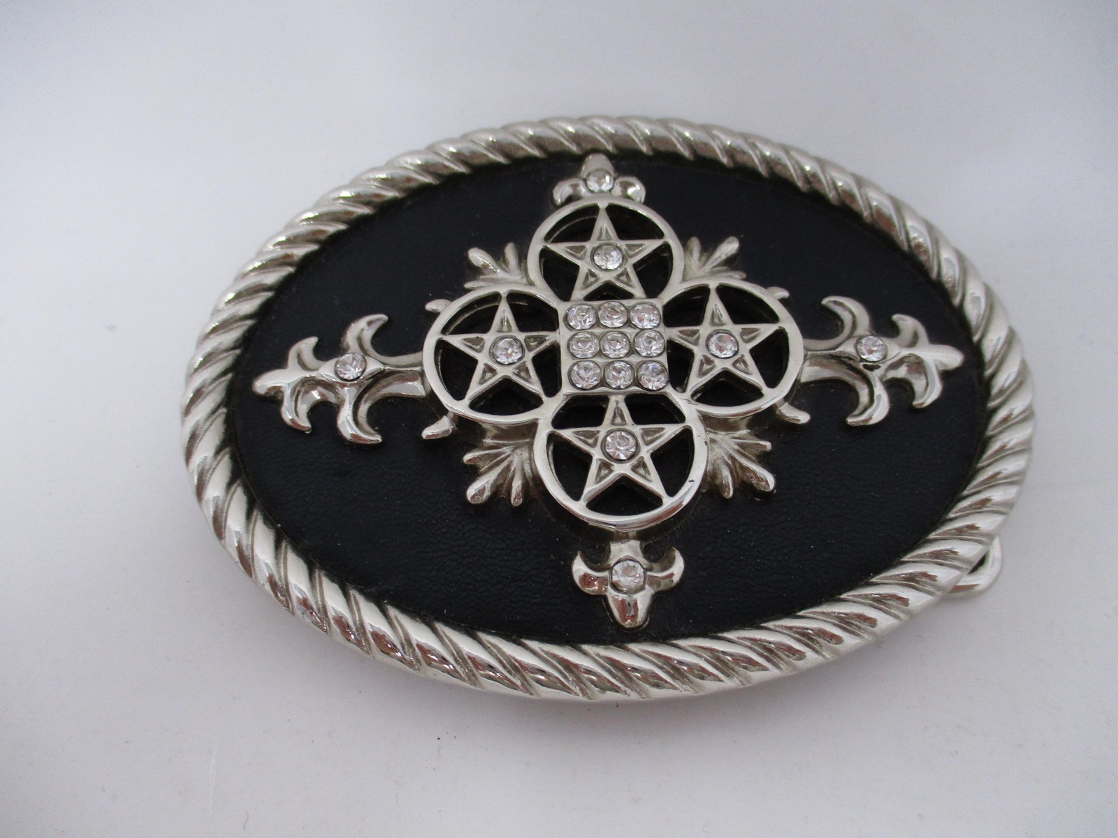 Classico Belt Buckle Mens Silver Oval Western Rhinestone Cross Star Italia
