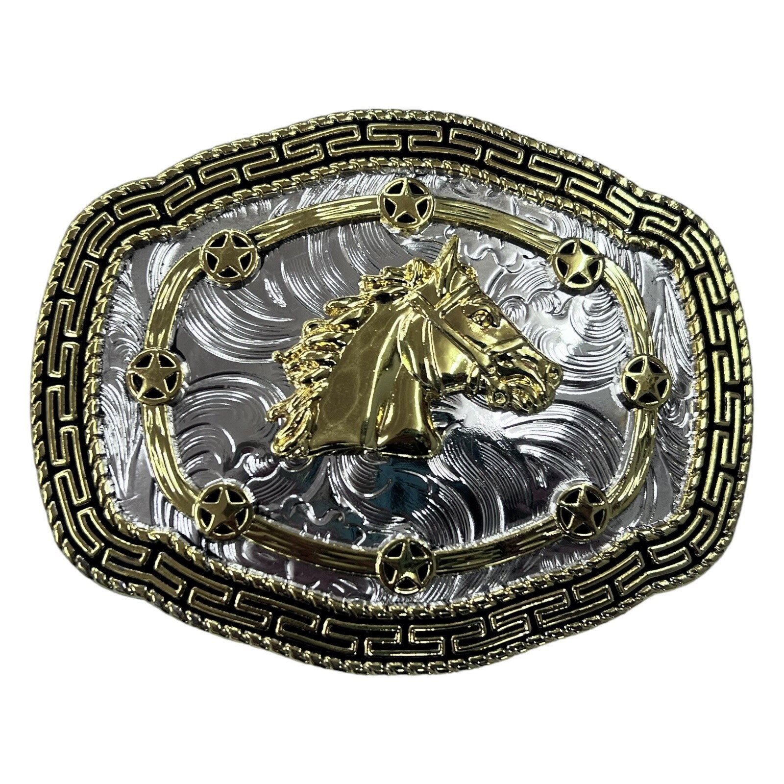 Horse Head Rodeo Belt Buckle Silver And Gold