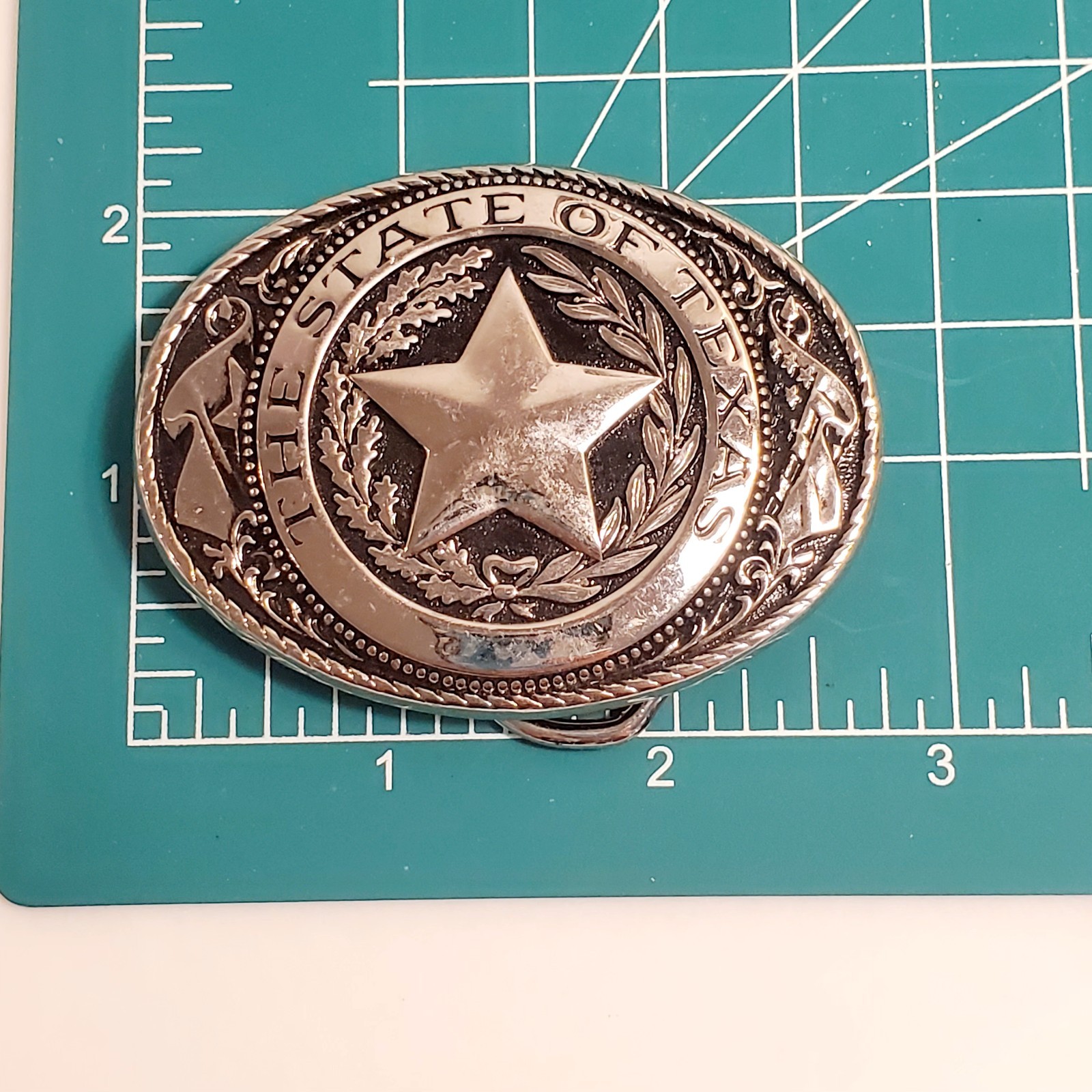 Vintage The State Of Texas Silver Tone & Black Metal Belt Buckle Made In USA