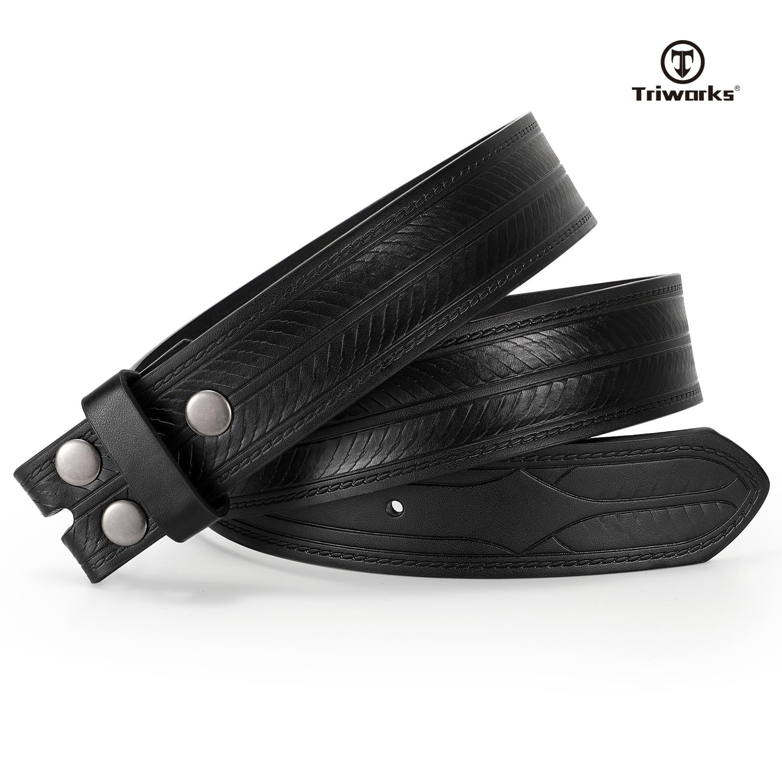 TRIWORKS Western Belts for Men without Buckle Cowboy Fit Size 38&Prime;-41&Prime;, Black