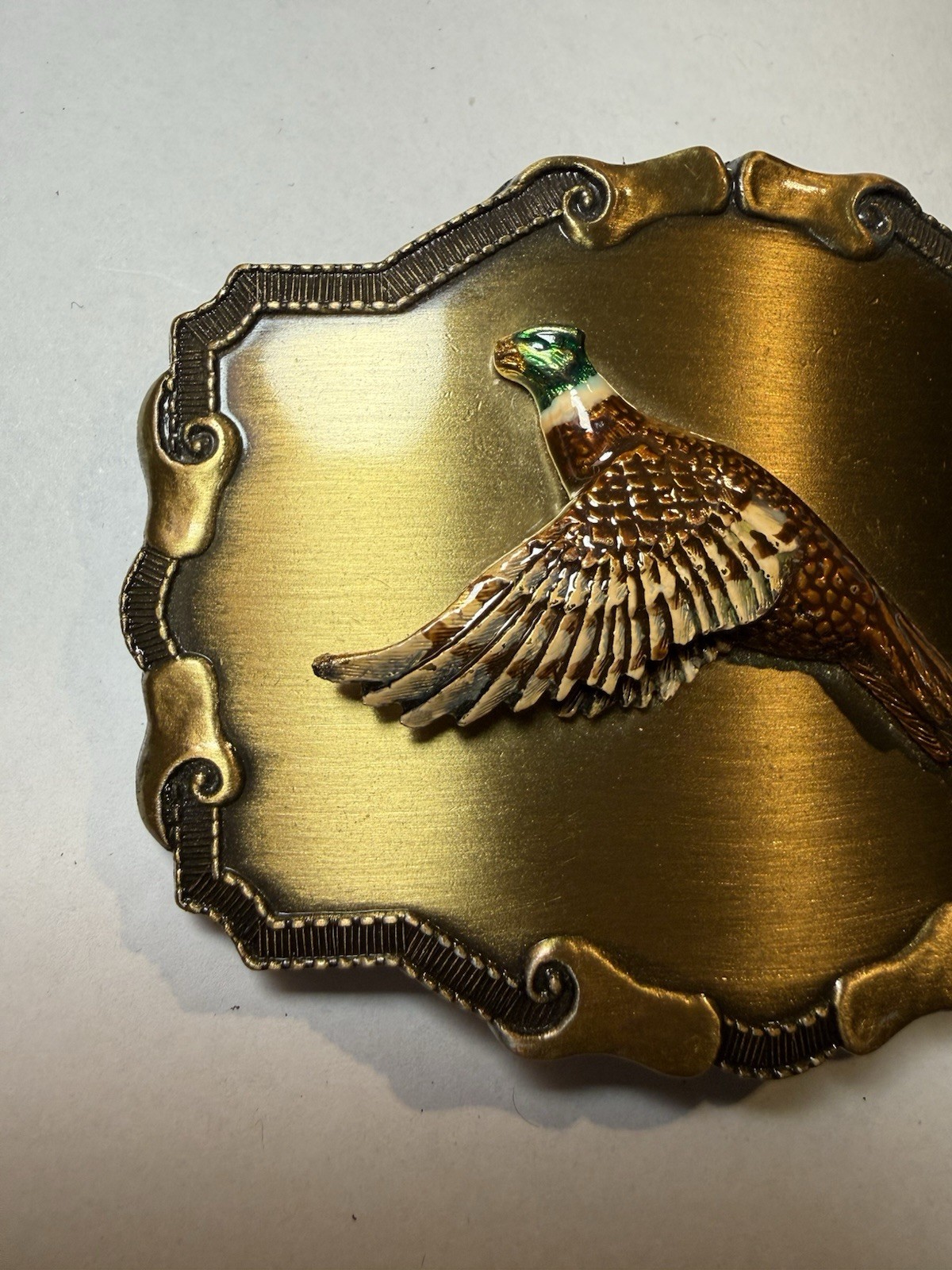 Gold Tone Western Pheasant Bird Belt Buckle Metal Antique Finish 1.75in Fit