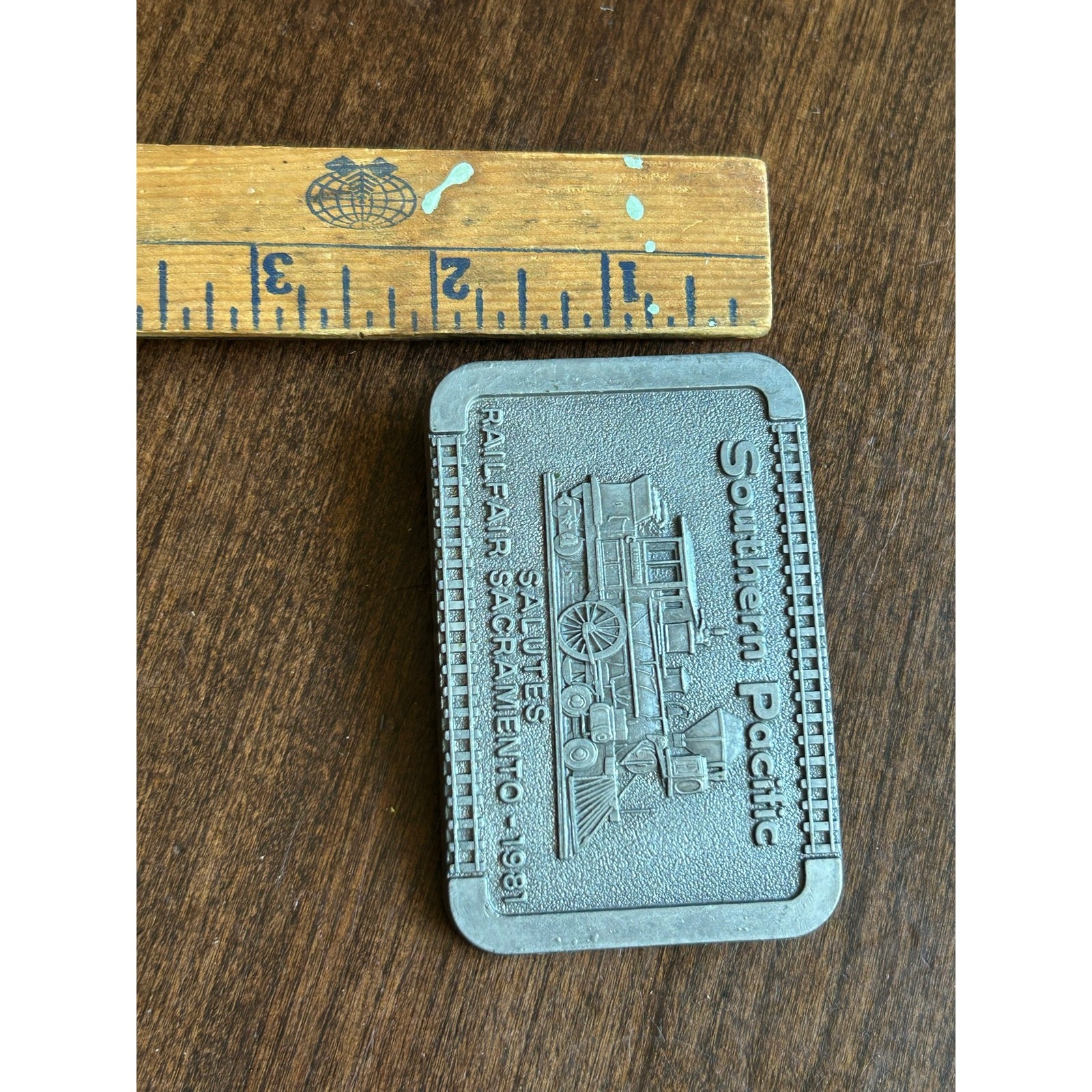 Vintage 1981 Southern Pacific Railfair Sacramento pewter belt buckle