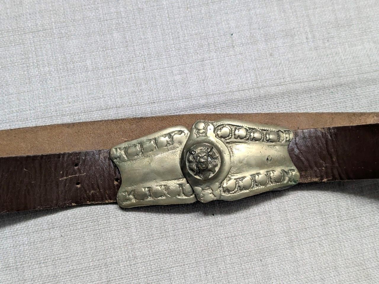 antique LION HEAD belt buckle MILITARY army BRASS vintage TURKISH ottoman BRONZE