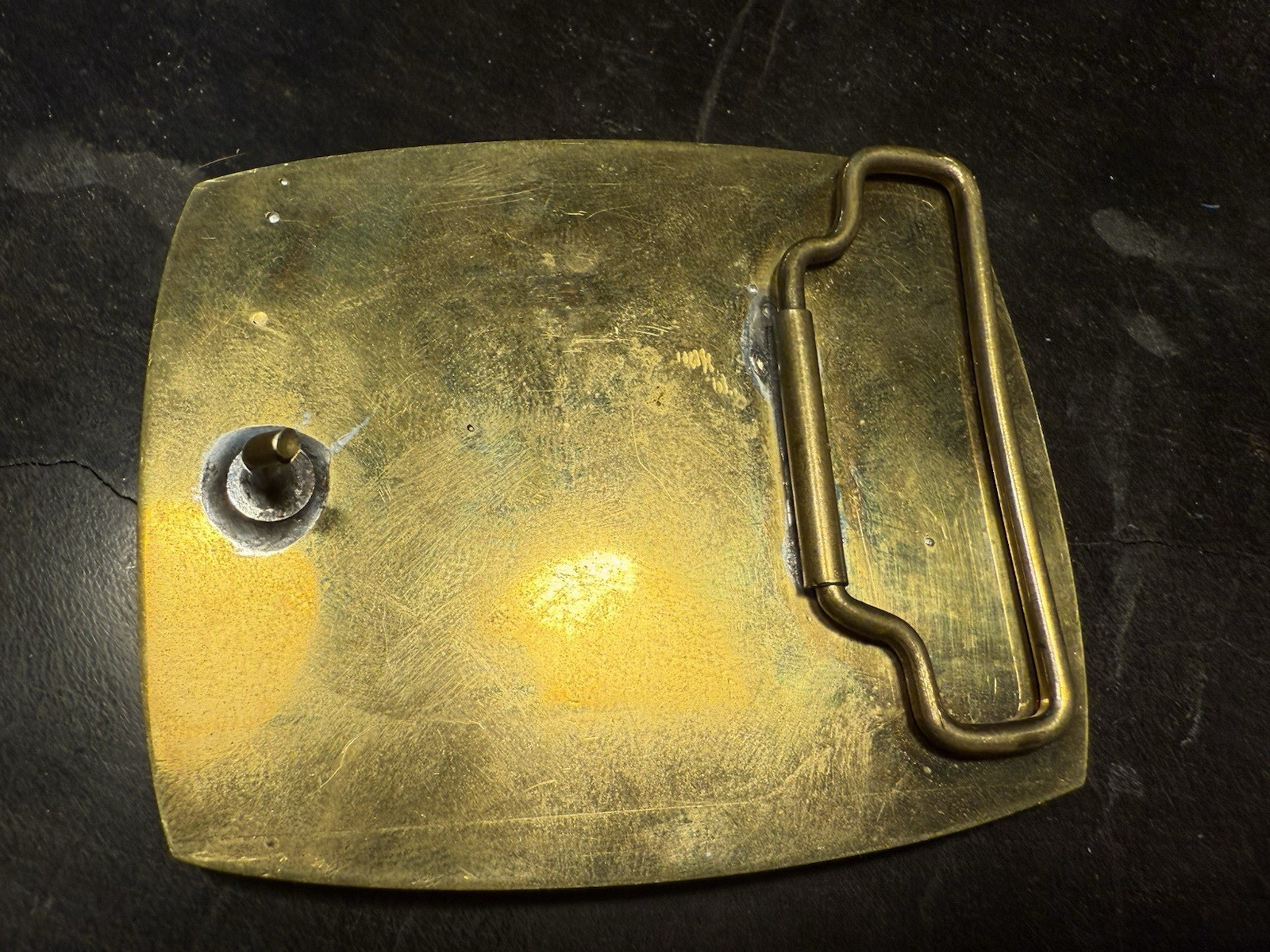 Vintage Belt Buckle With Wooden Brass and Stone Inlay