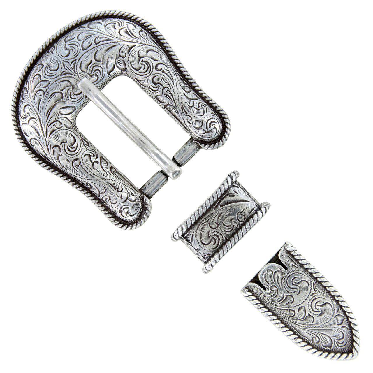 WESTERN ANTIQUE FLORAL ENGRAVED ROPE EDGE BELT BUCKLE SET fits 3/4&Prime; STRAP