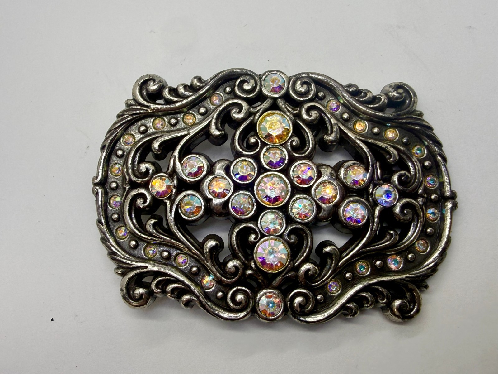 Victorian Style Multi-Color Rhinestone Jeweled See-Trough Ladies Belt Buckle