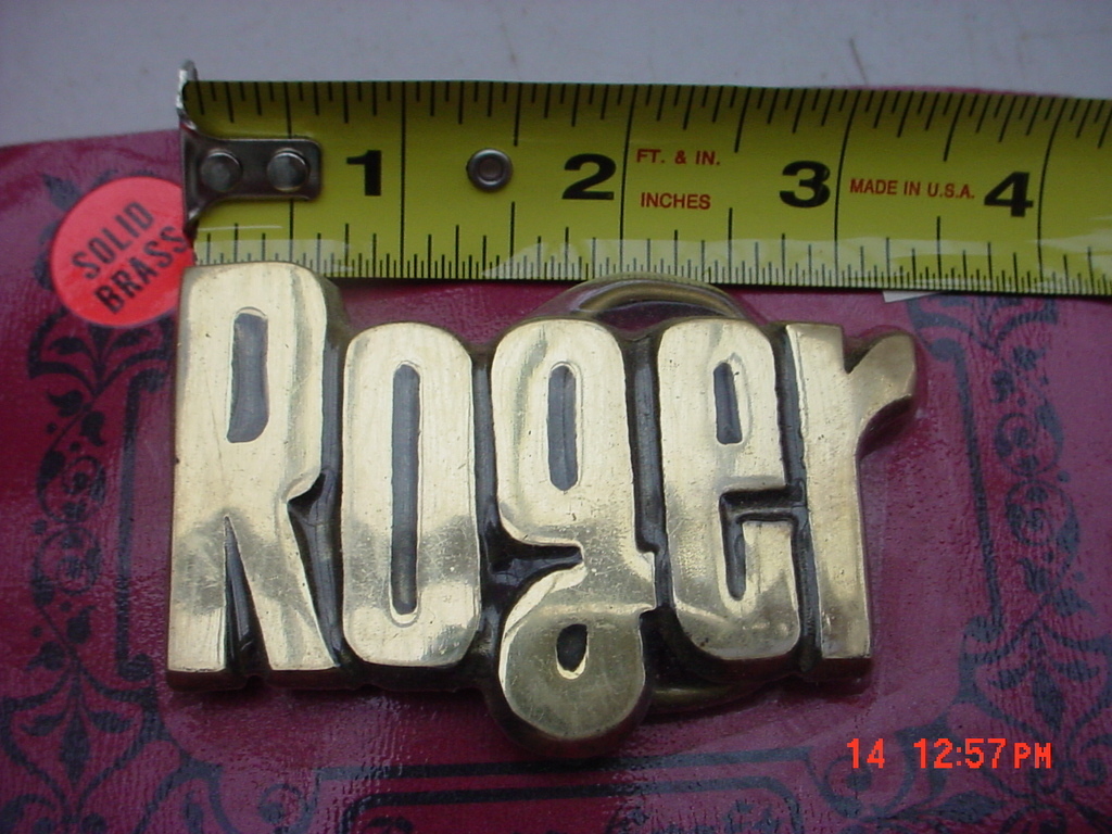 Vintage Solid Brass Belt Buckle ROGER