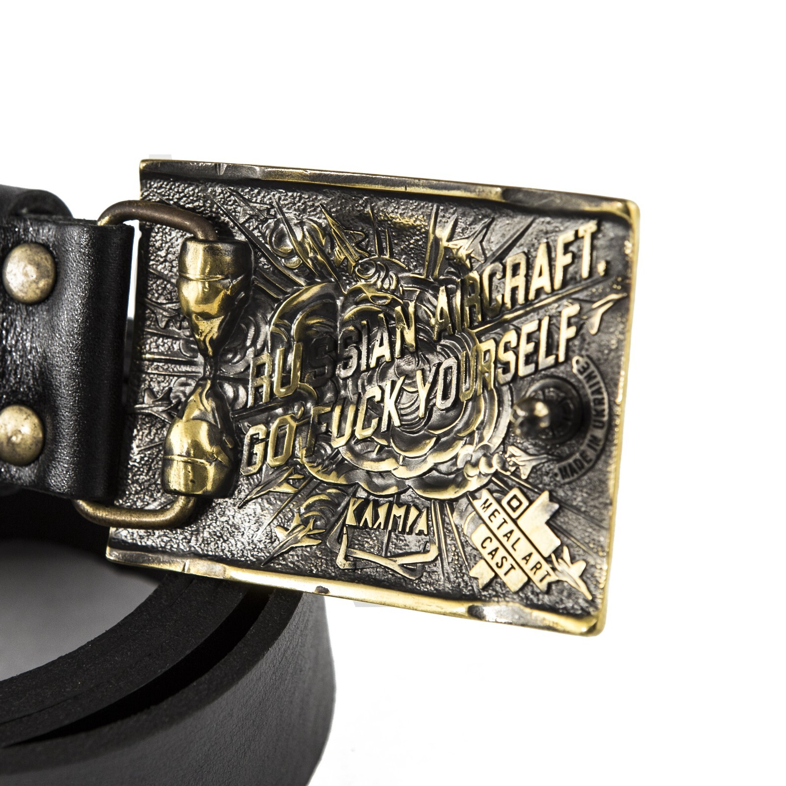 Aviator solid brass belt buckle, The Ghost of Kyiv, Ukrainian aviator buckle