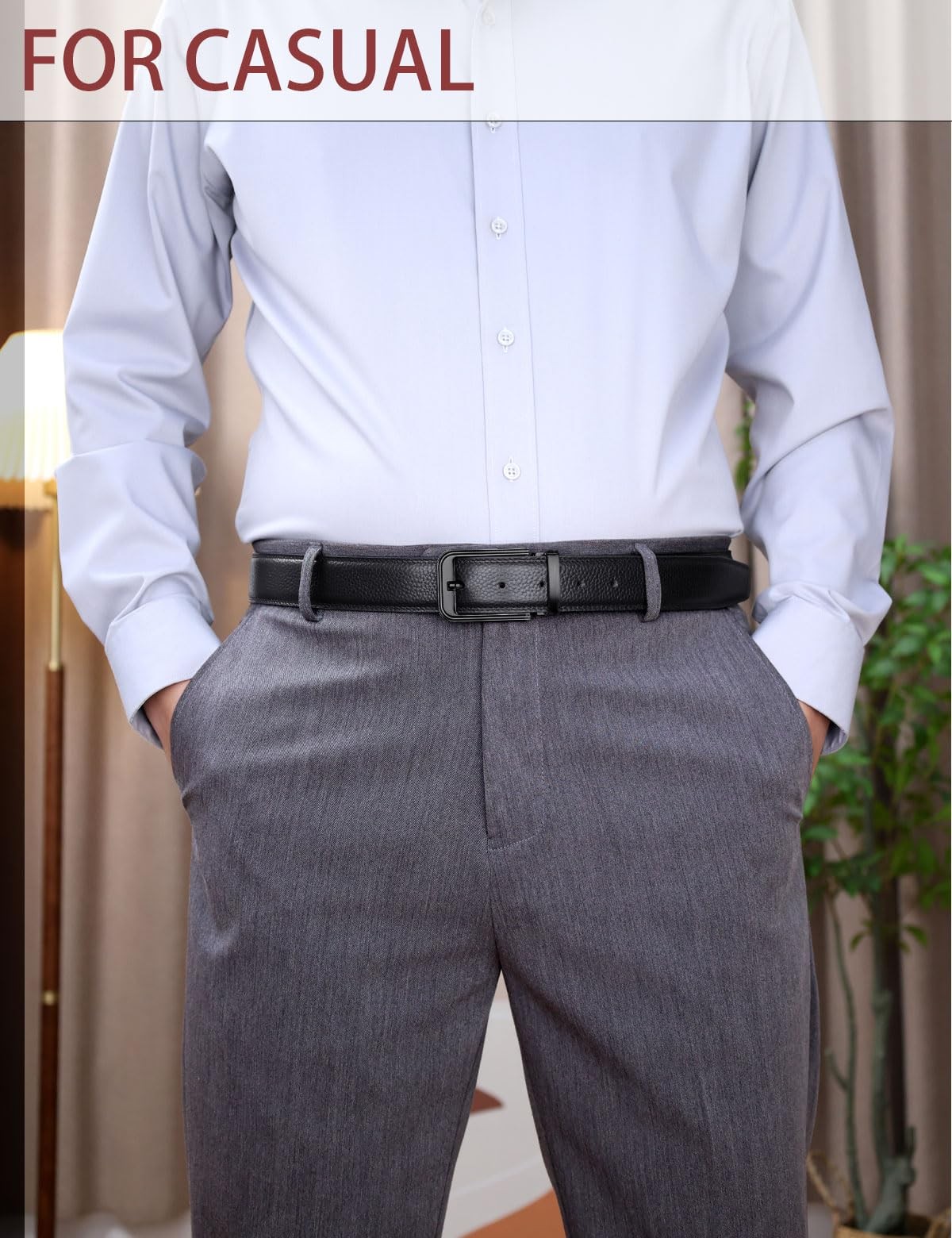 Men&rsquo;s Genuine Cow Leather Belt, 38&Prime;-40&Prime; Waist Adjustable, Black-black139
