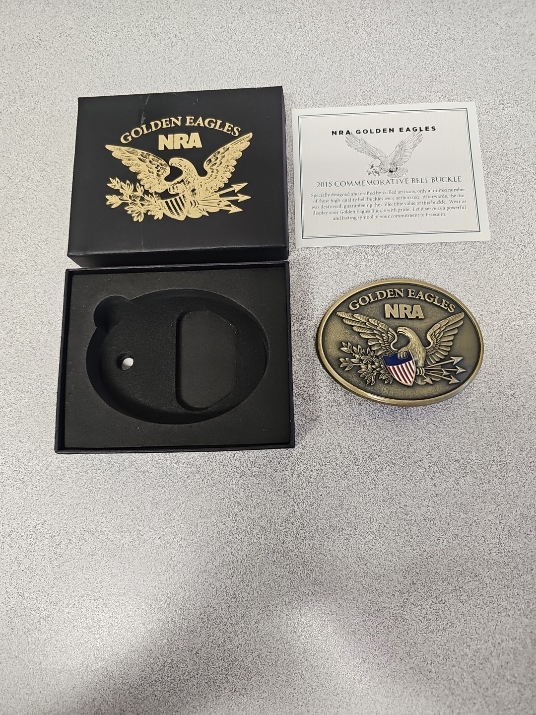 NRA Golden Eagles 2015 Commemorative Belt Buckle Brass Color USA New NIB
