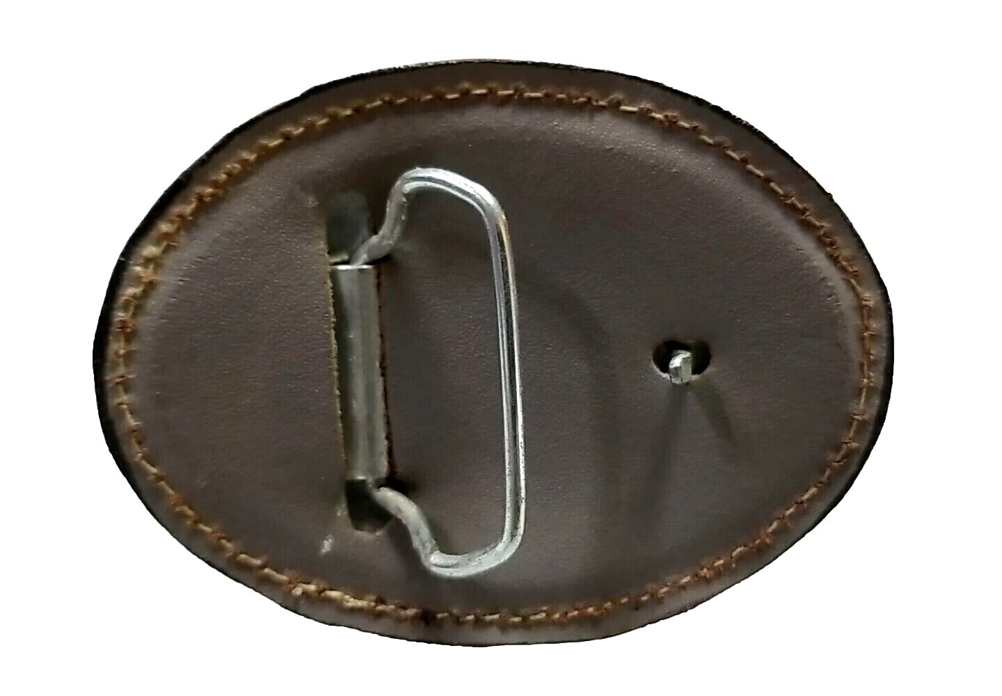 EAGLE Belt BUCKLE w/ GOLD BUCKSTITCHING Lg HANDMADE Brown LEATHER Western/Biker