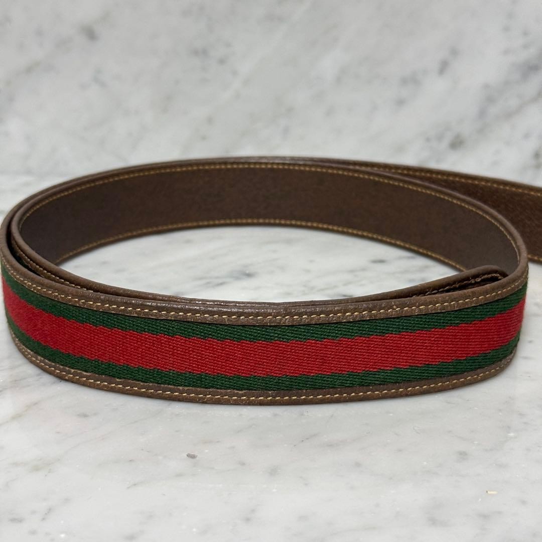 GUCCI buckle belt Sherry Line Gold hardware Made in Italy Brown Canvas Leather