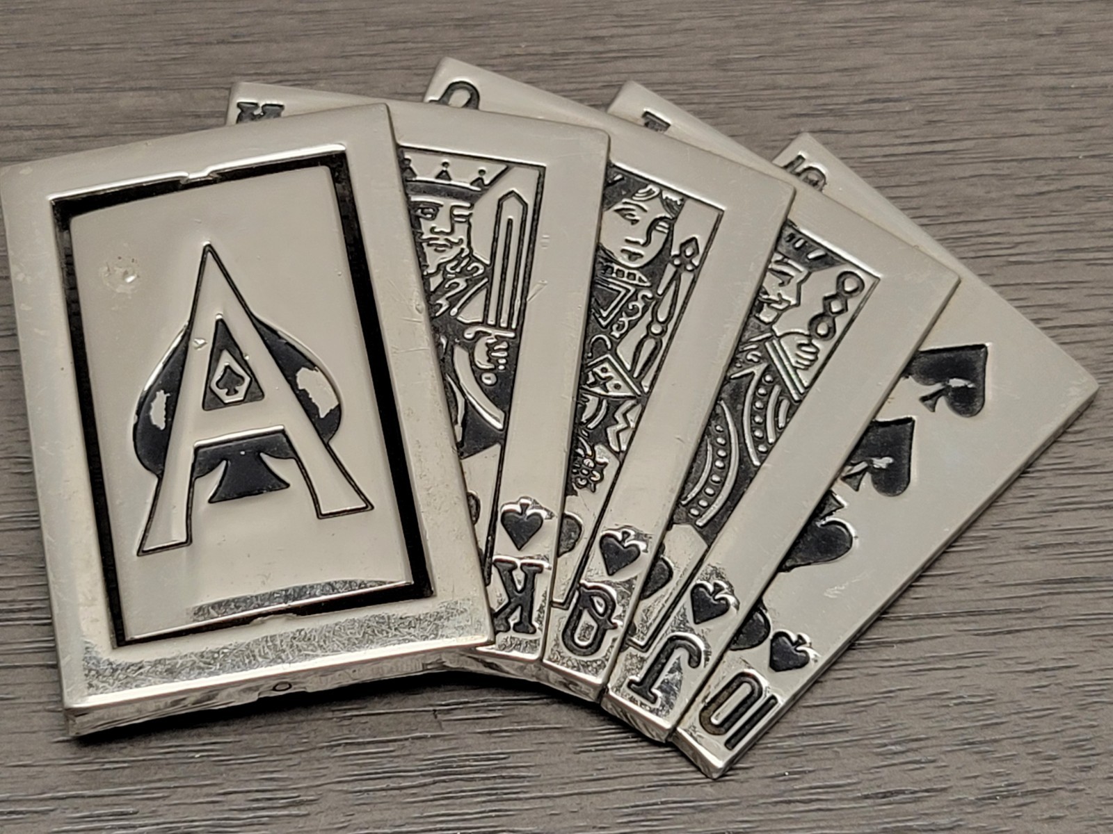 Belt Buckle Poker Royal Flush with Revolving Ace, Metal, Westside CA