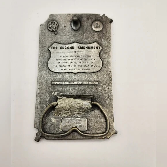 Western Patriotic Second Amendment Gun Rights K-156 Belt Buckle Vinegarroon Vtg