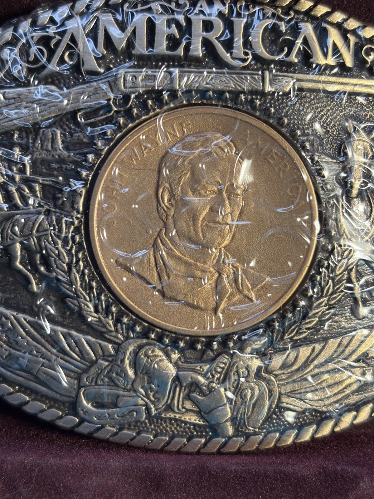 Vintage Sealed John Wayne Coin Brass Belt Buckle 1st Ed Serial #7634 Rainy Mtn