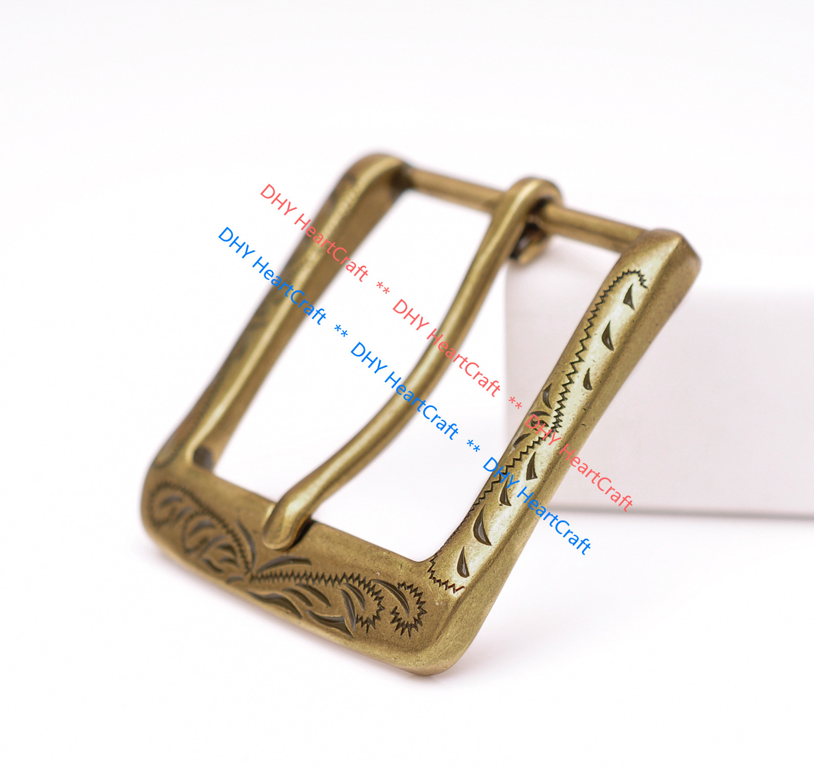 Flower Engraved Antique Brass Prong Pin Buckle Men Leather Belt Buckle 40mm