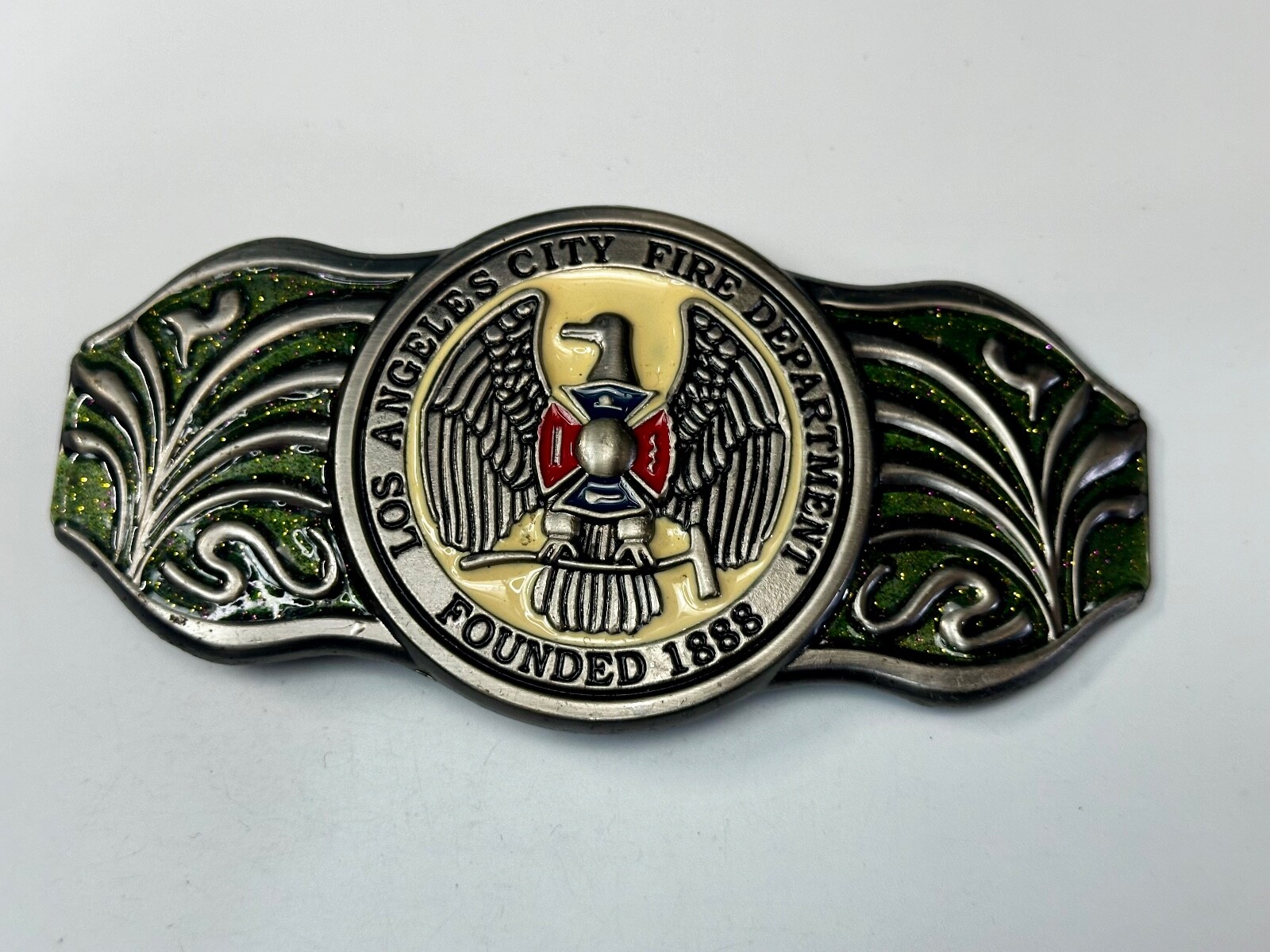 LA Los Angeles Fire Department 1888 Silver TFJ LARGE 6&Prime; Wide Belt Buckle