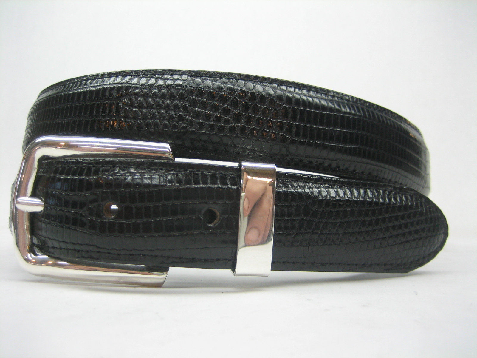 STERLING SILVER 925 SOLID BUCKLE & LOOP, & GENUINE LIZARD BELT 28 MM WIDE U.S.A
