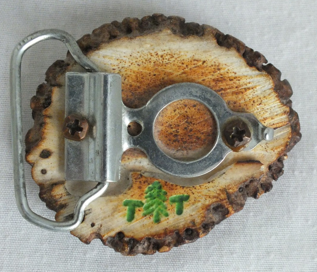 SHRINER CRESCENT MOON MASON BELT BUCKLE MOP ELK HORN signed burl vintage rustic