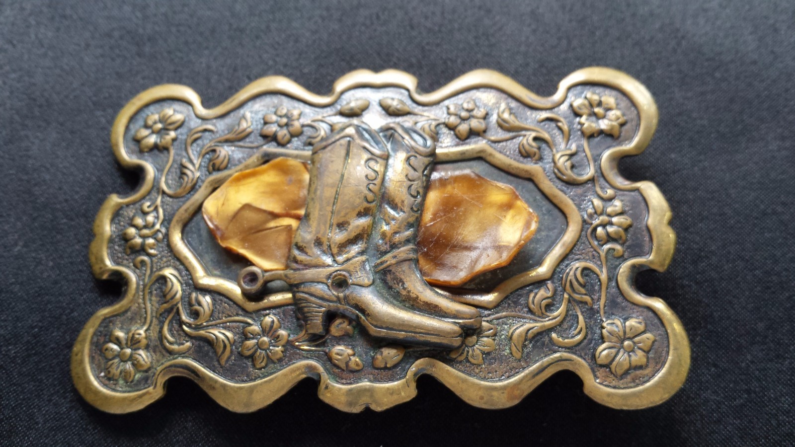 WESTERN COWBOY BOOTS FLORAL BELT BUCKLE INSERT DARK BRONZE BRASS TONED
