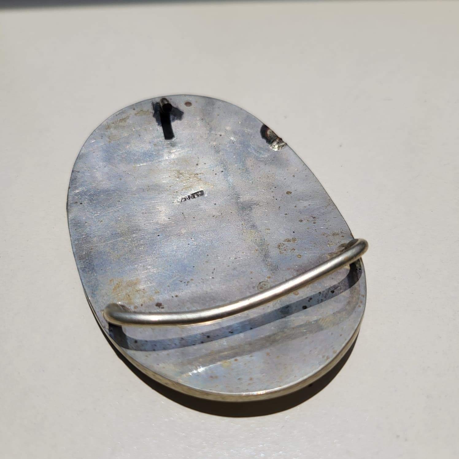 Vintage Alpaca Silver Abalone Shell Iridescent Mosaic Mexico Belt Buckle