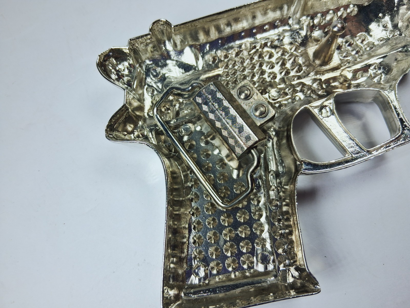 Silver Metal Belt Buckle Western Cowboys Rhinestone Bling Pistol Style