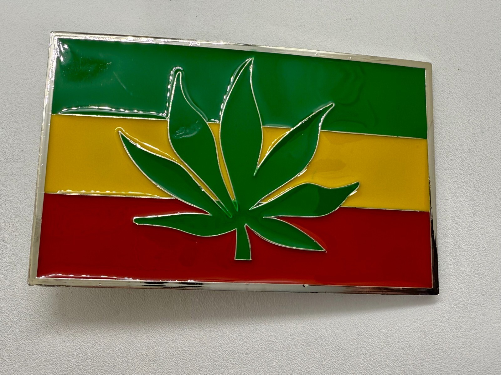 Rastafarian Flag Marijuana Cannabis Pot Leaf Weed Enameled Belt Buckle