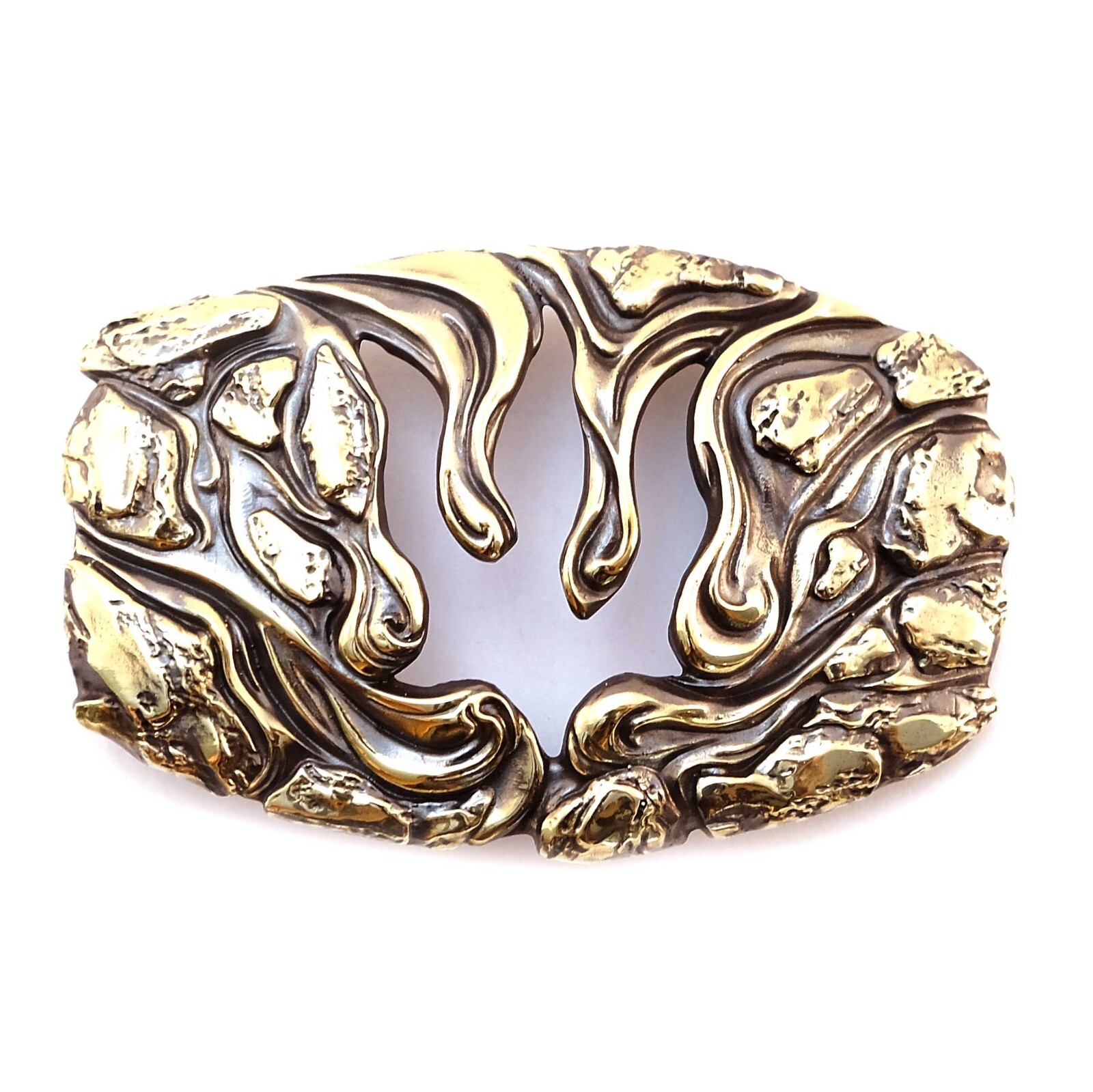 Handmade brass belt buckle Lava Trident, Ukrainian Polygonal Low poly design