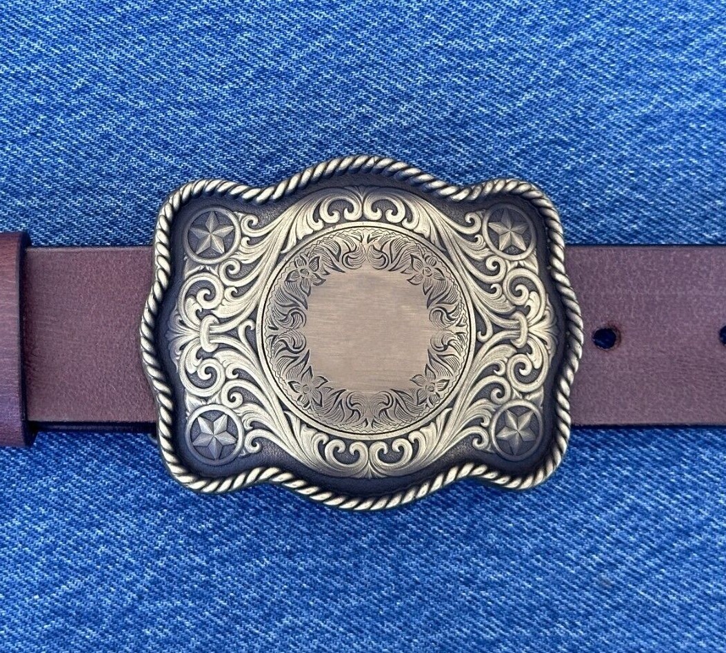 Engraved Brass Belt Buckle Custom Personalized Monogrammed Western Buckle