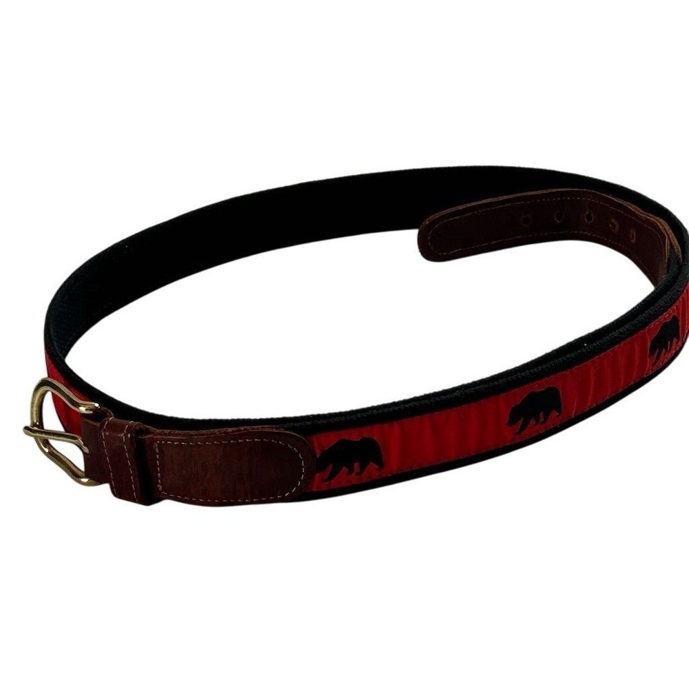 Vintage Preston Men&rsquo;s Red Leather Belt Embroidered Bear Design Size 48