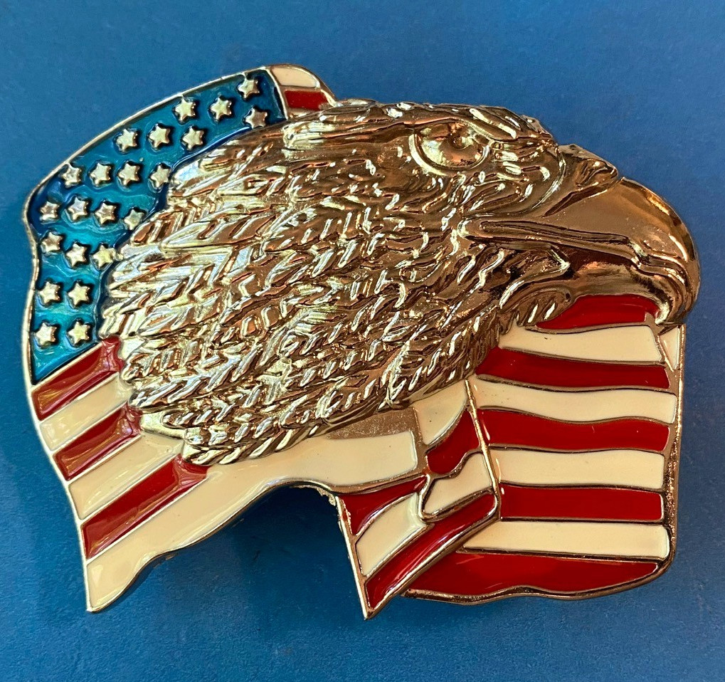 LARGE SIZE USA COWBOY RODEO SIZE American Flag Eagle Belt Buckle