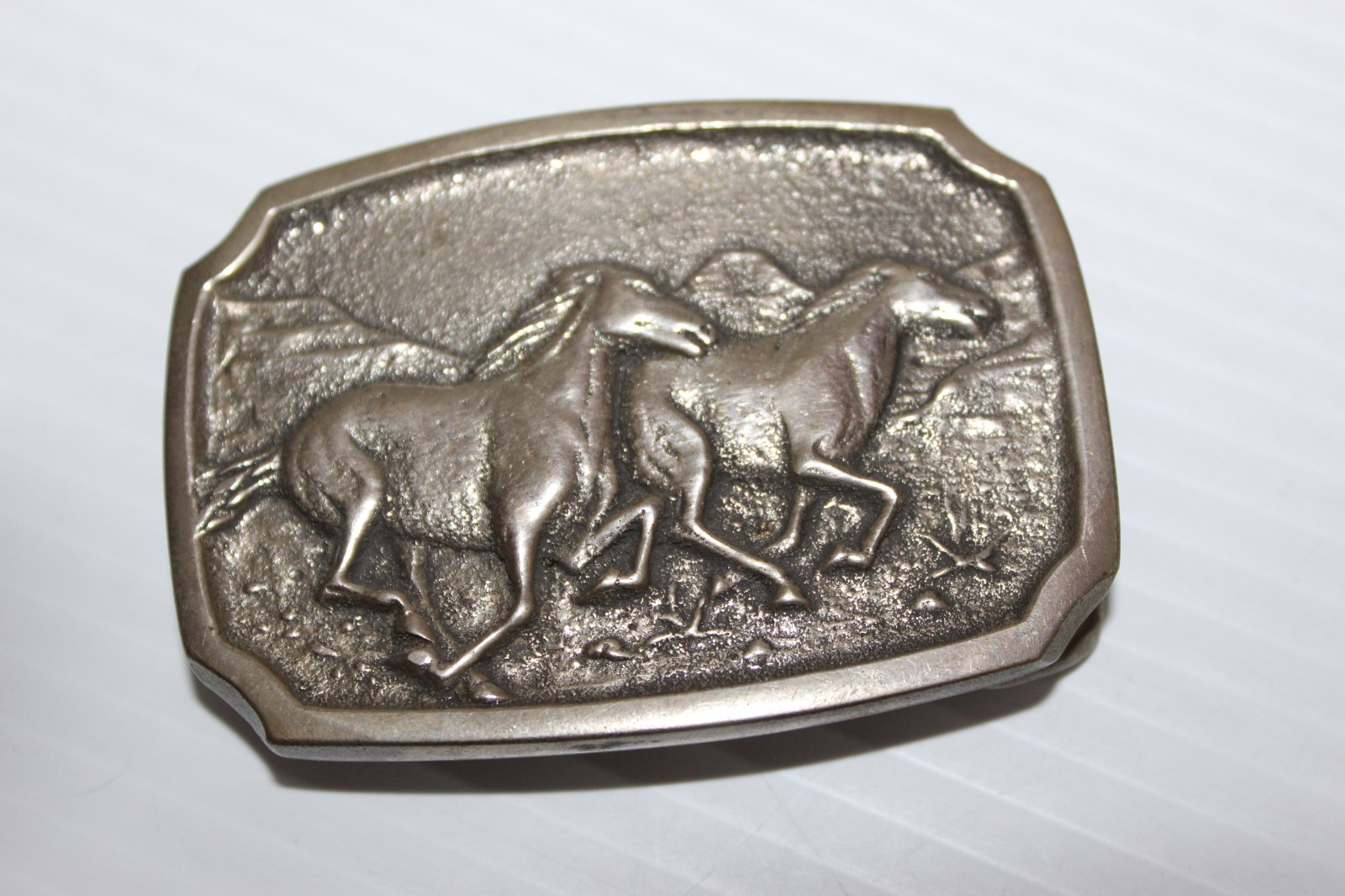 BTS German Silver Vintage Belt Buckle Horses Made in USA Silver Tone