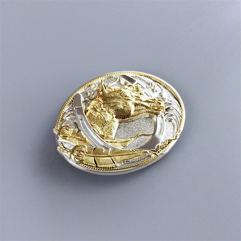 Two-Tone Silver Gold Plated Horse HorseShoe Belt Buckle also Stock in US