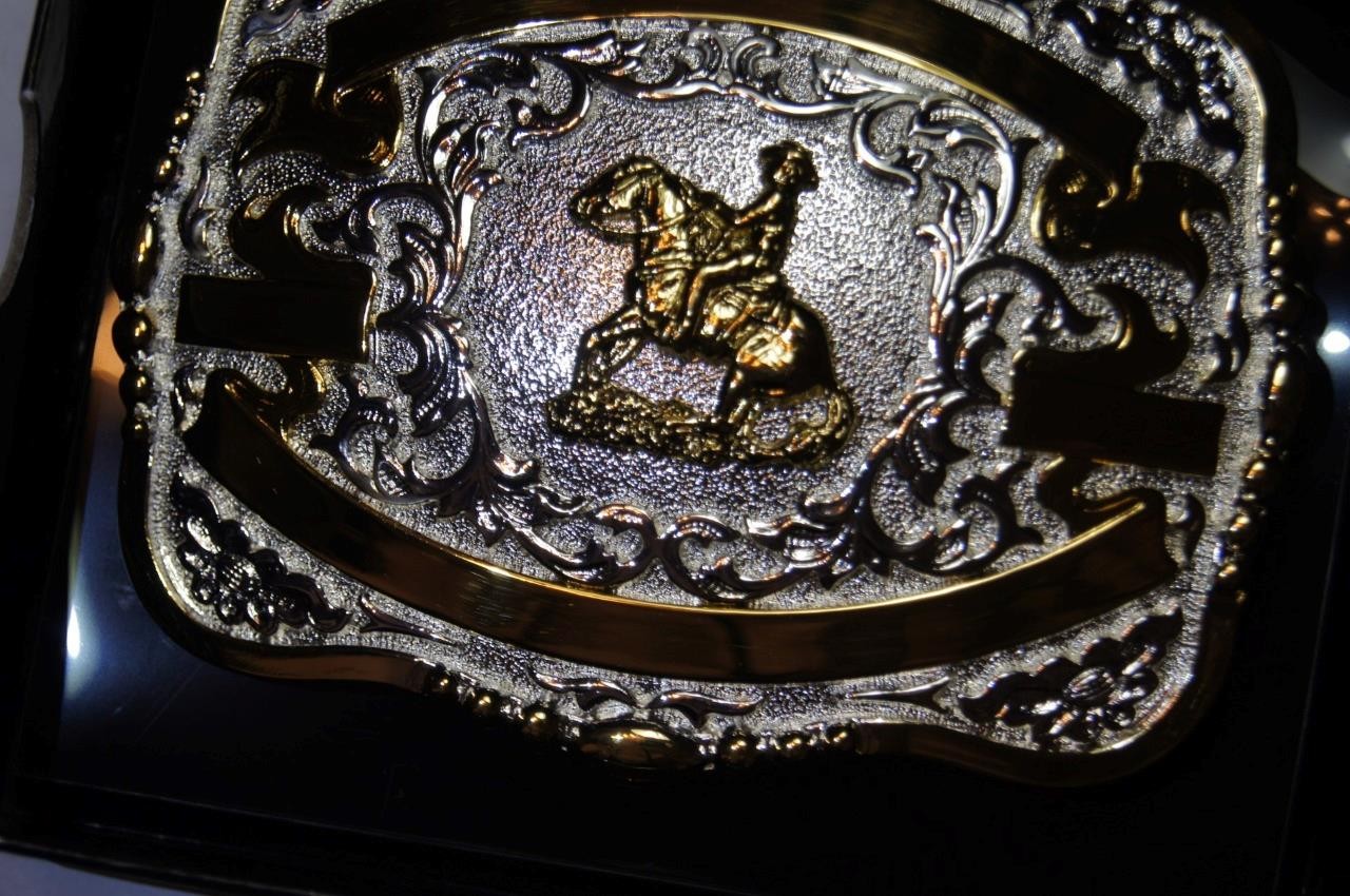 Lightning Ridge Western Belt Buckle Trophy Reining Horse 4 Ribbons 38426