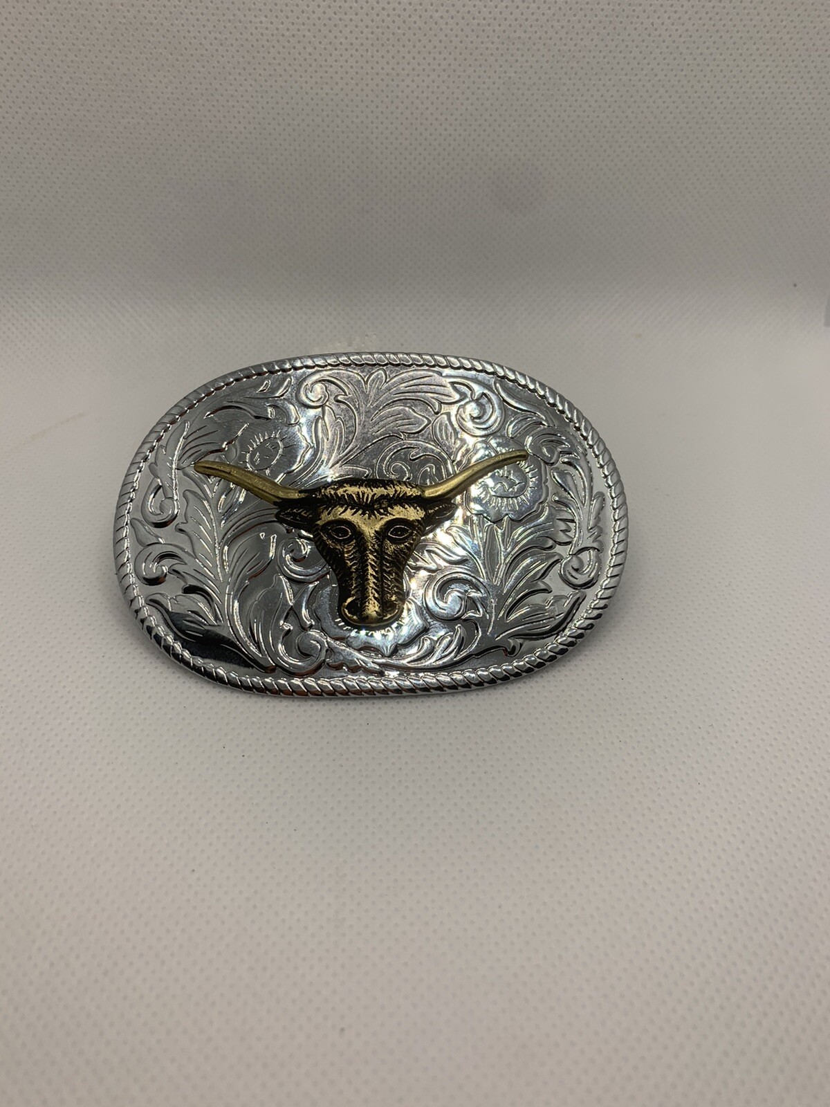 Silver And Gold Toned Longhorn Steer Cattle Belt Buckle Cowboy Cowgirl