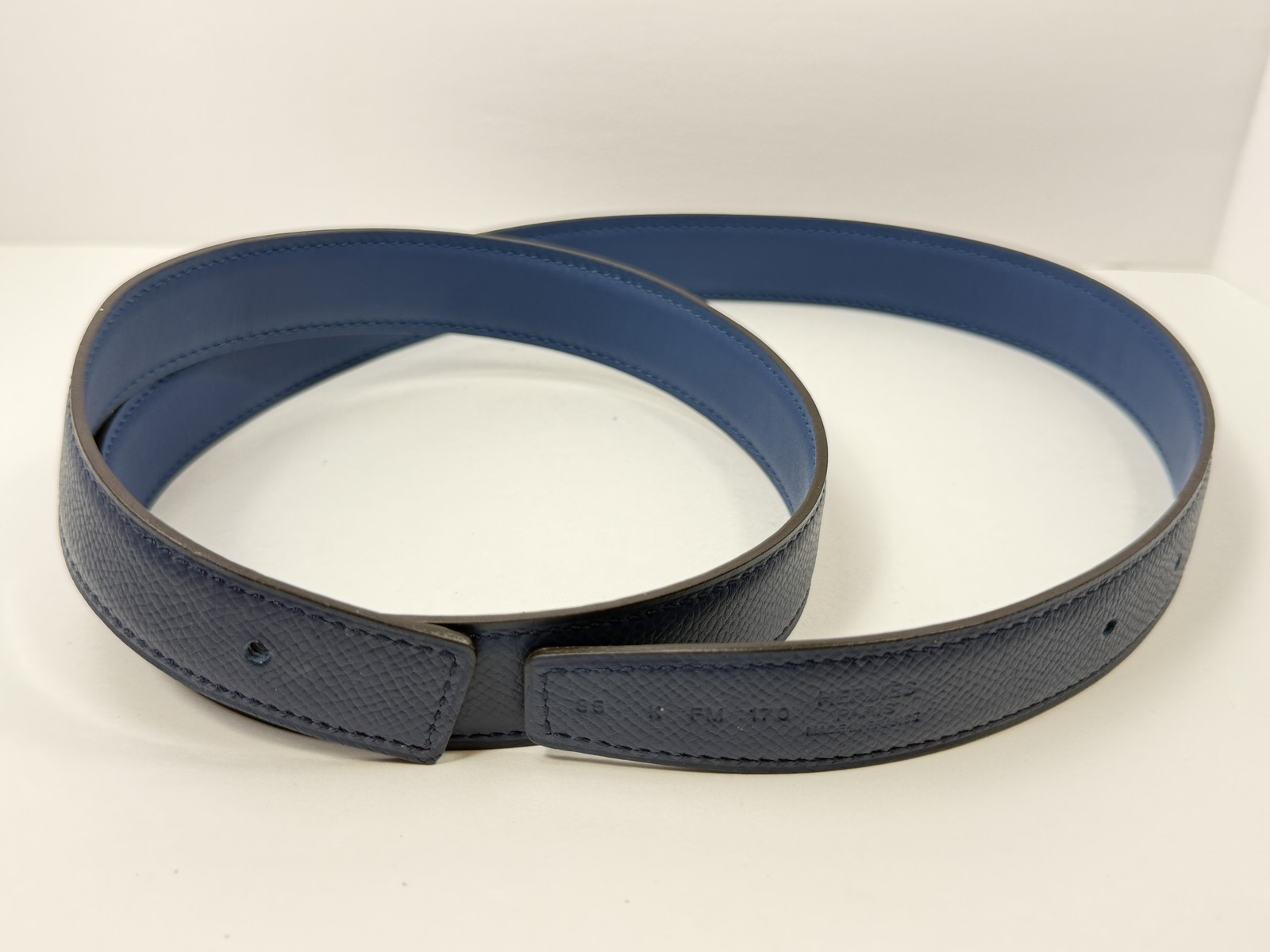 Authentic HERMES H Logo Reversible Belt Strap Blue Gold Tone Buckle Kit 85