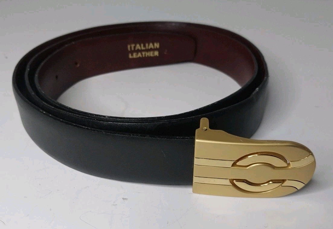 47in Men Reversable Italian Leather Belt, Burgandy/brown &Black. Gold Buckle.