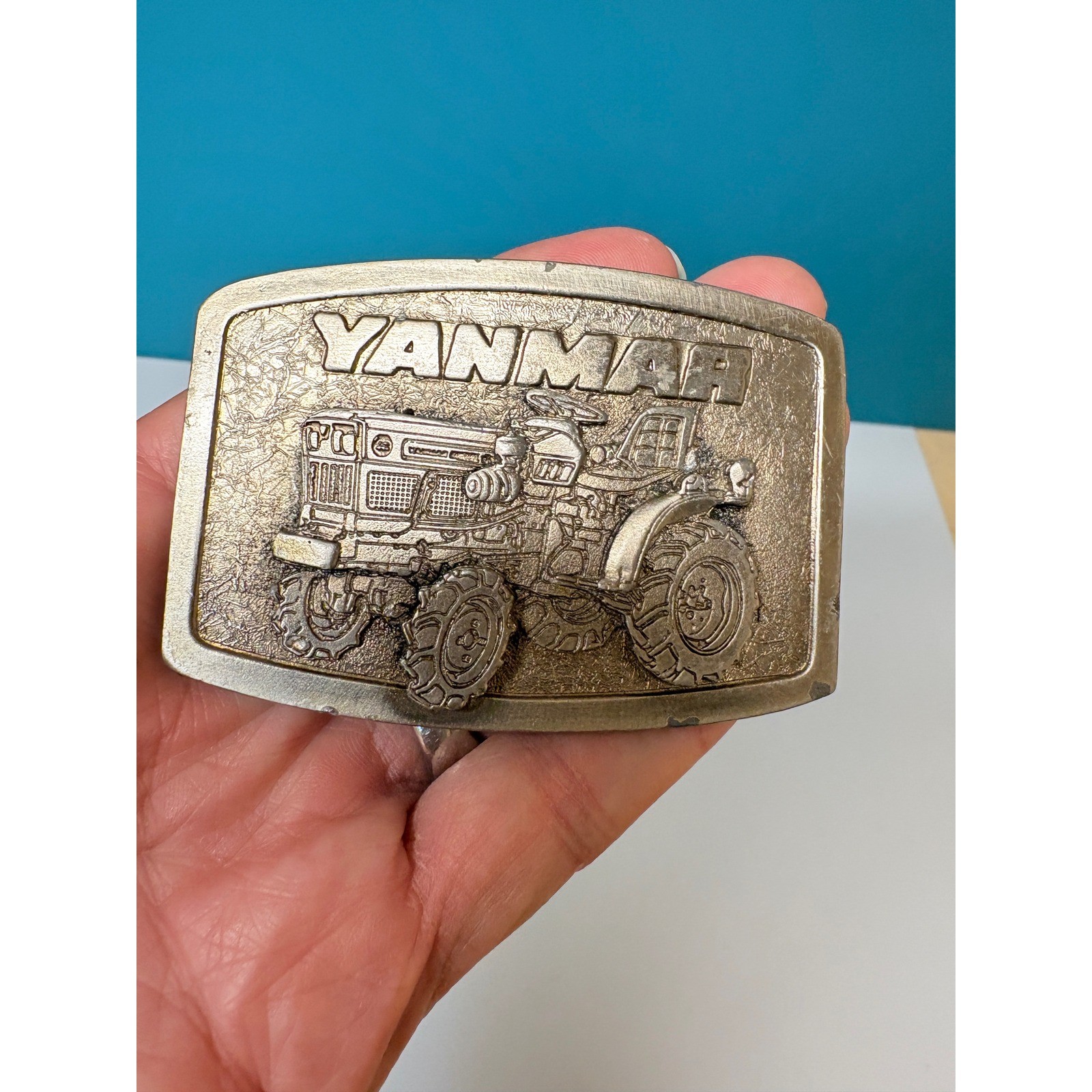 Yanmar Tractor Belt Buckle Vintage Spec Cast Inc Rockford IL Pewter Tone