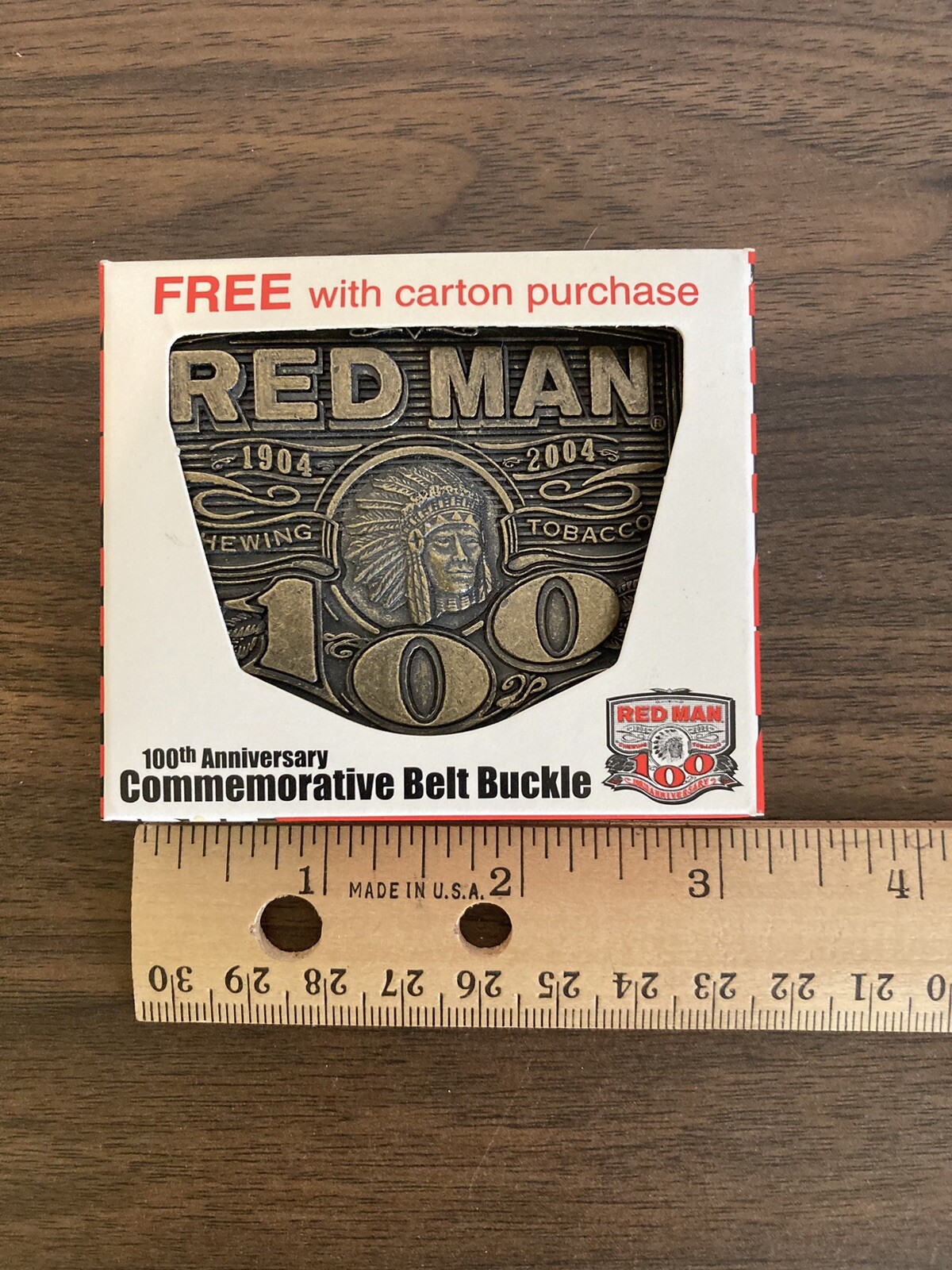 Red Man Belt Buckle 100 Year Anniversary Metal 2004 In Box NOS