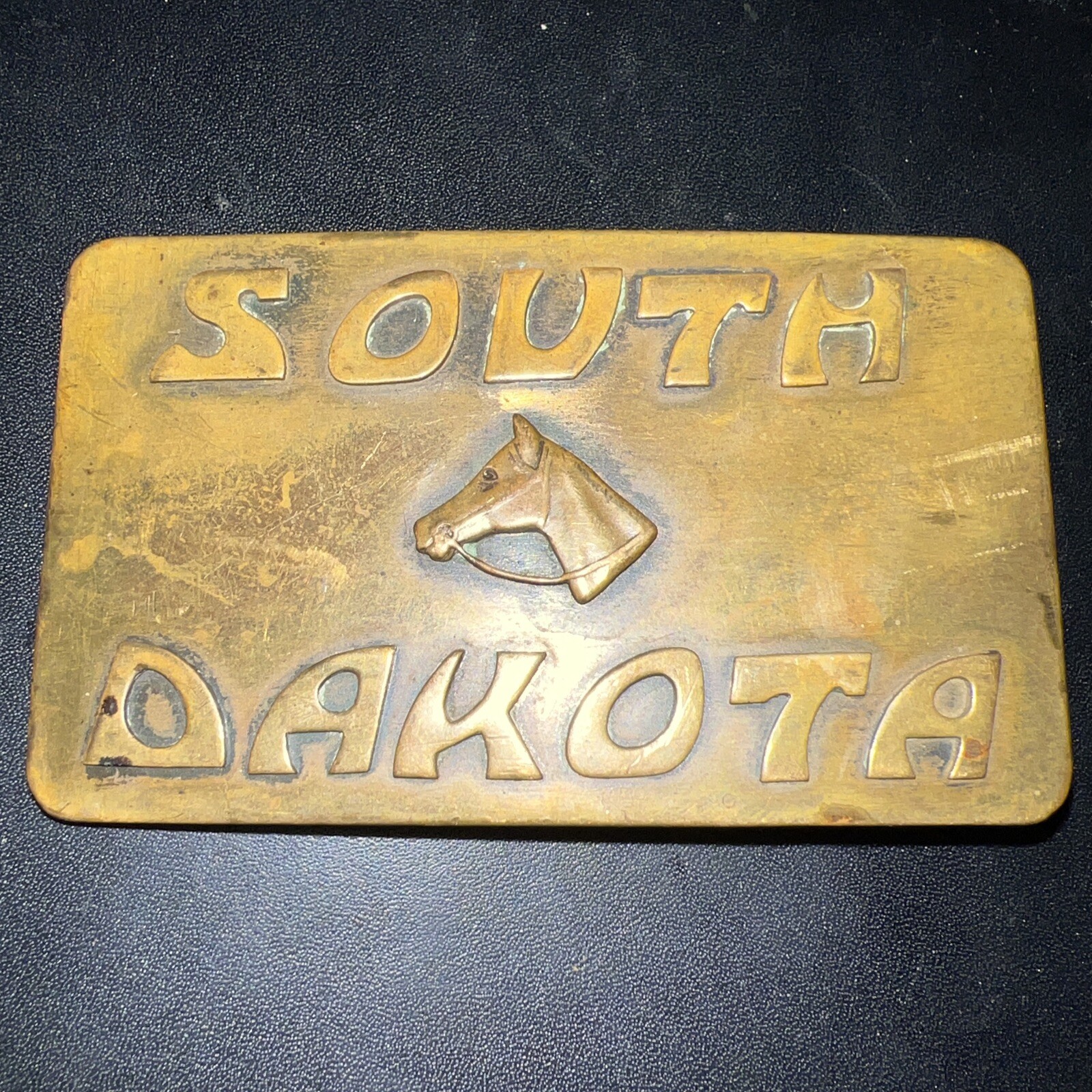 Champion Belt Buckle SOUTH DAKOTA Cast Brass w Horse Head