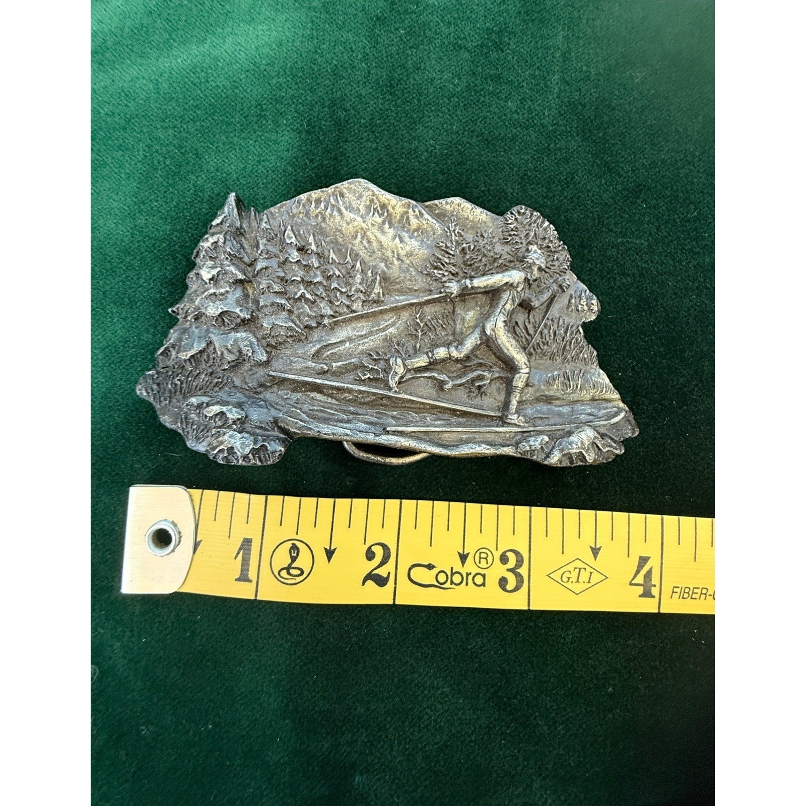 Vintage 1979 Bergamot Brass Works Pewter Belt Buckle Cross Country Skiing USA