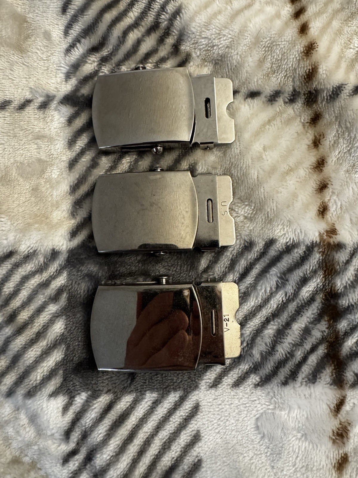 Lot of 3 Silver Military Utility Belt Buckles for Men, Brass Metal, 1.25&Prime; Solid