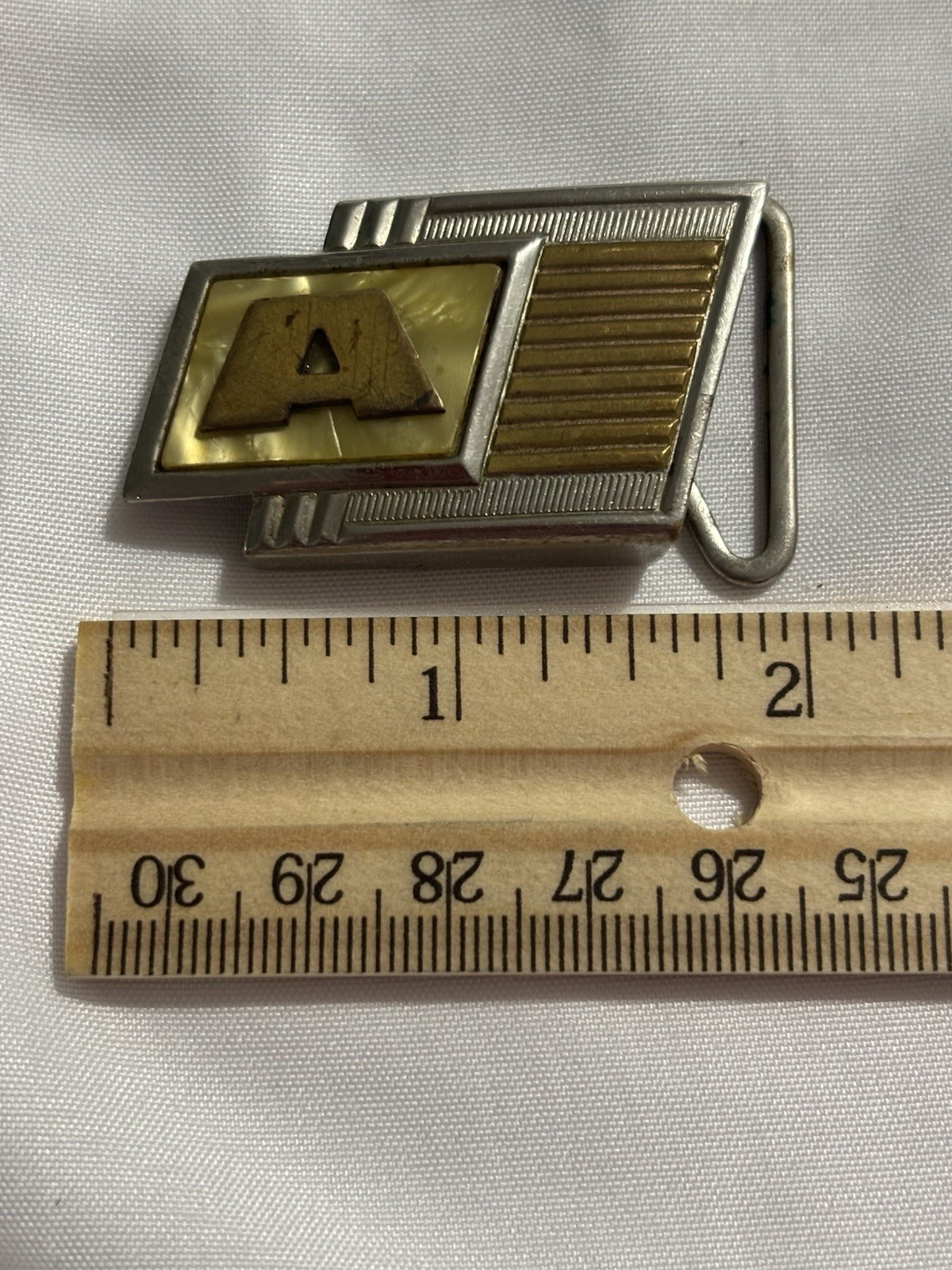 Vintage Men&rsquo;s Initial A Belt Buckle Silver/Gold Tone Clamp Closure for 1.5&Prime;