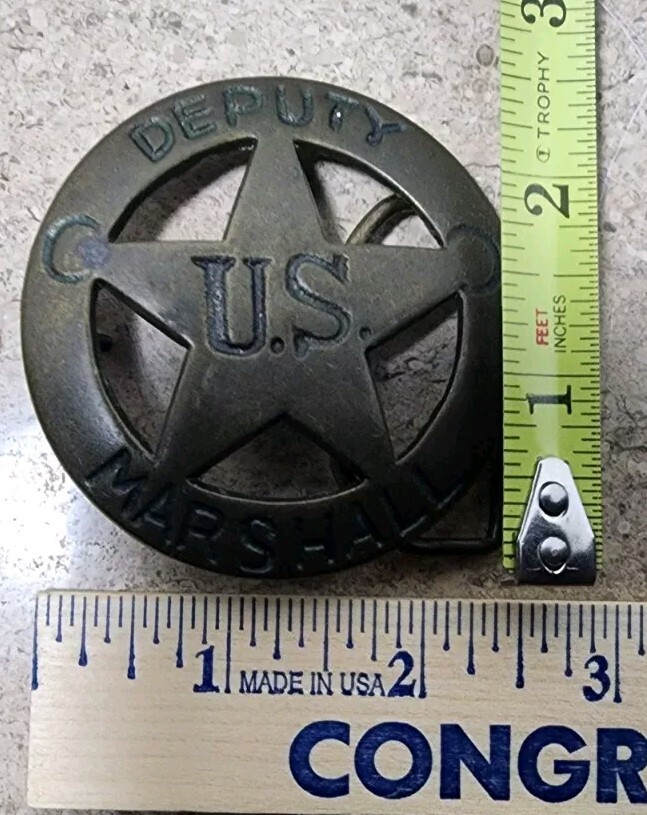 Vintage Brass Deputy US Marshall Round Star Belt Buckle Western Rustic Cowboy
