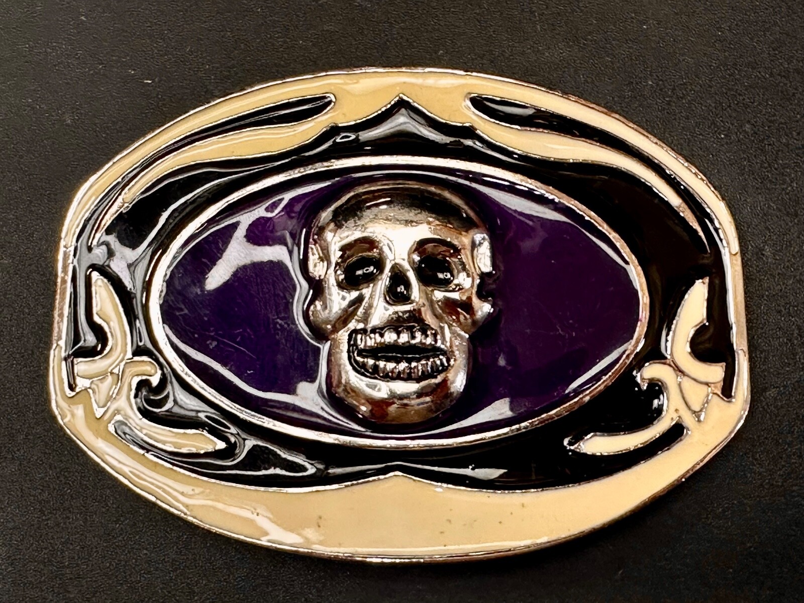 Cream & Purple Colors Skull Motorcycle Biker Large Oversized Belt Buckle