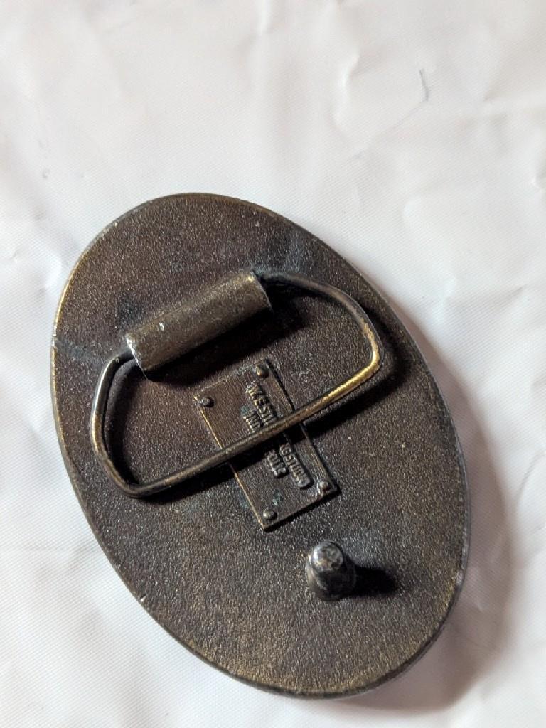 vintage 1970s fraternal order of police WESTERN belt buckle SOLID BRASS cownboy